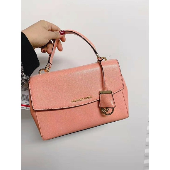 MICHAEL KORS AVA Small Top Handle Satchel Peach Saffiano Leather NWT $268 - Picture 9 of 12